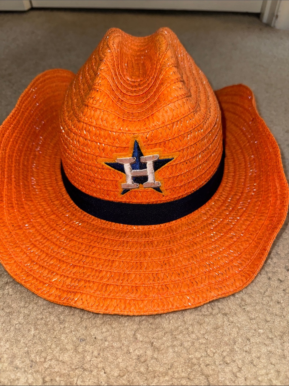 Houston Astros Orange Straw Fedora Hat with Blue Band